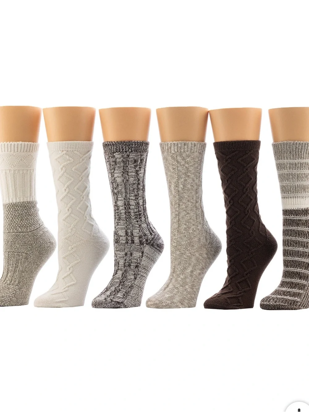 6 Pairs BearPaw Ladies Boot Socks Ivory and Heather Gray